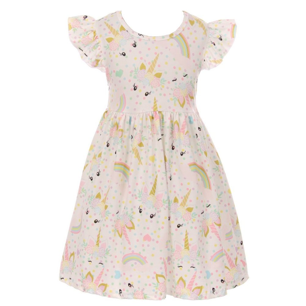 2 pieces set Little Girl Toddler Kid Unicorn Rainbow Polka Floral Girl top dress - Picture 2 of 7